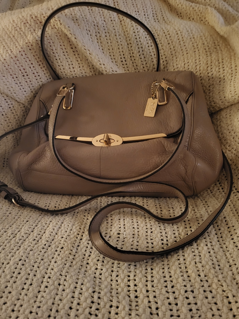 Coach Taupe Leather Turnlock Satchel - Coach